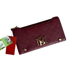 Badgley Mischka Long Cards Wallet NWT Wine & Gold Classic Quilted Design Slim